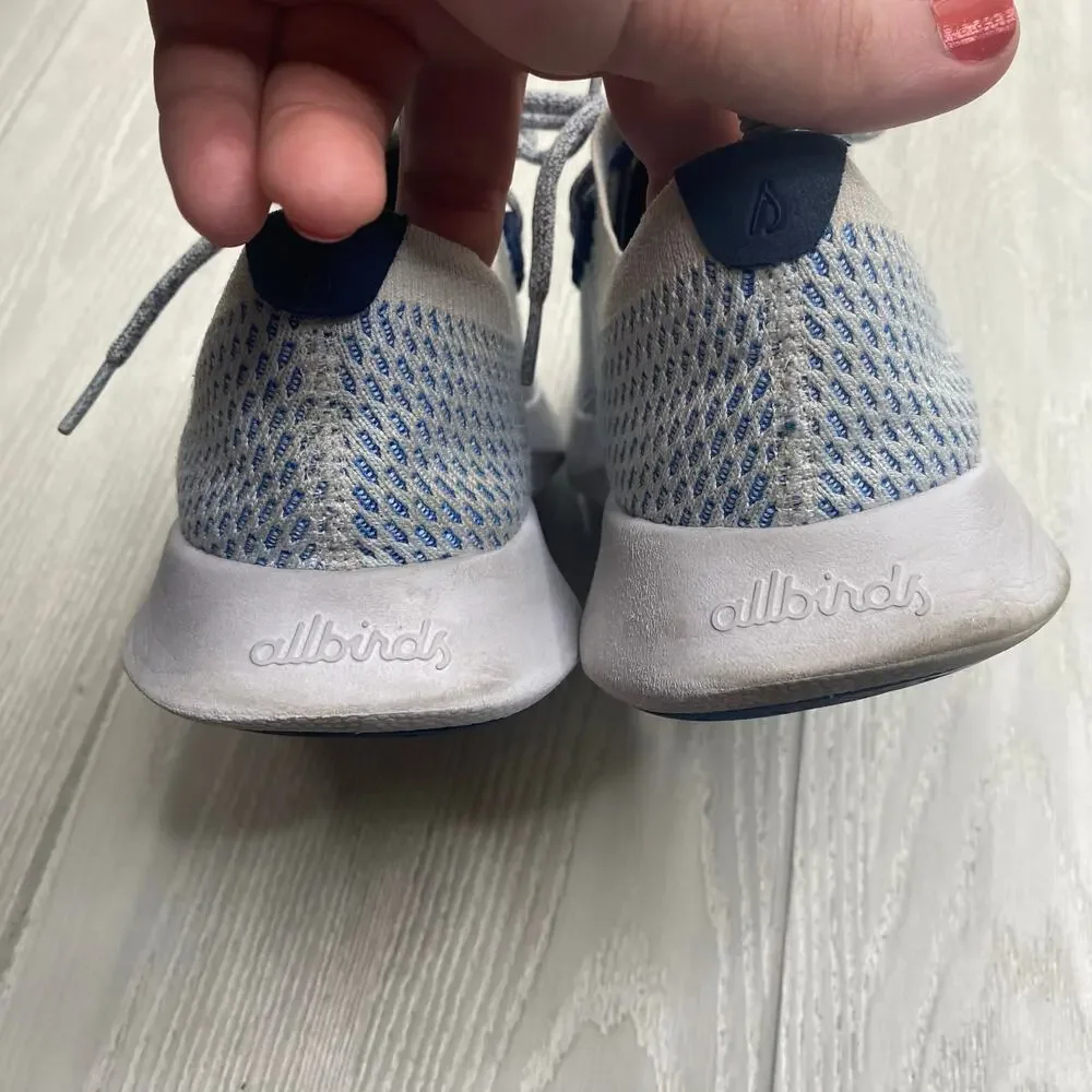Allbirds Women's White & Blue Tree Dasher Lace Up Sneakers Size 8
